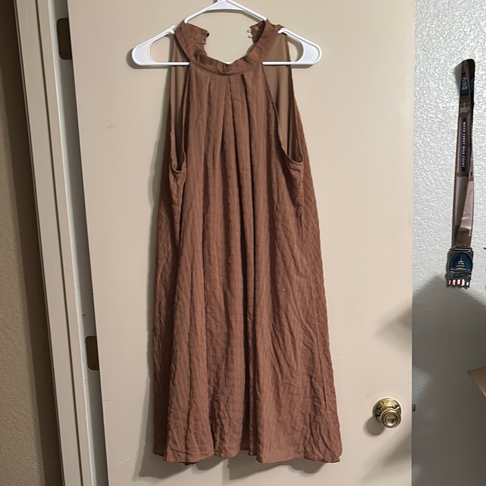 Casual Brown Halter Sundress Midi